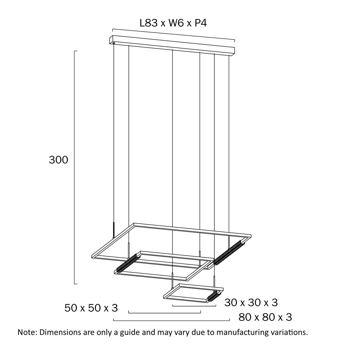 Zafra 3 Tier Square Crystal LED Pendant Light with Adjustable Colour