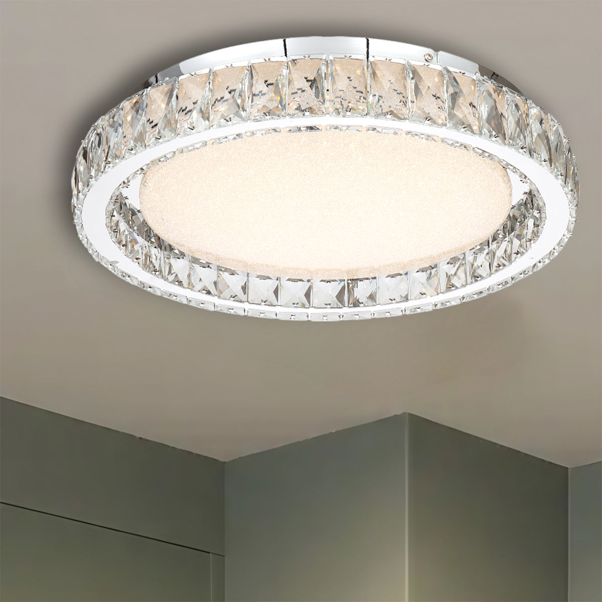 Zayla LED Oyster Light - Tri Colour - Chrome/Clear