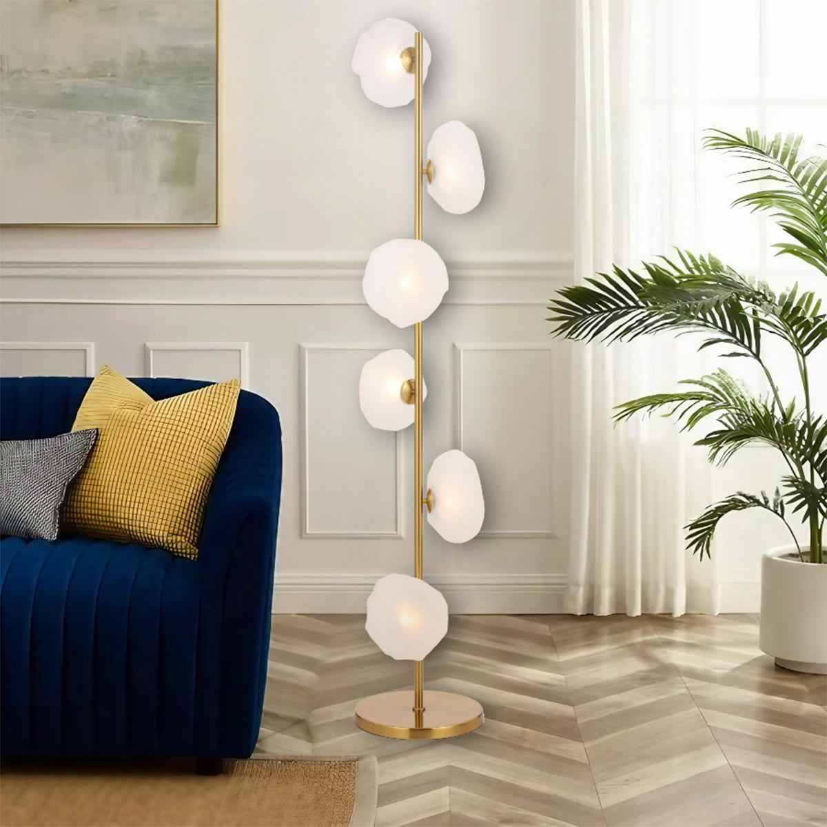 Zecca 6 Light Floor Lamp with Rustic Glass Design