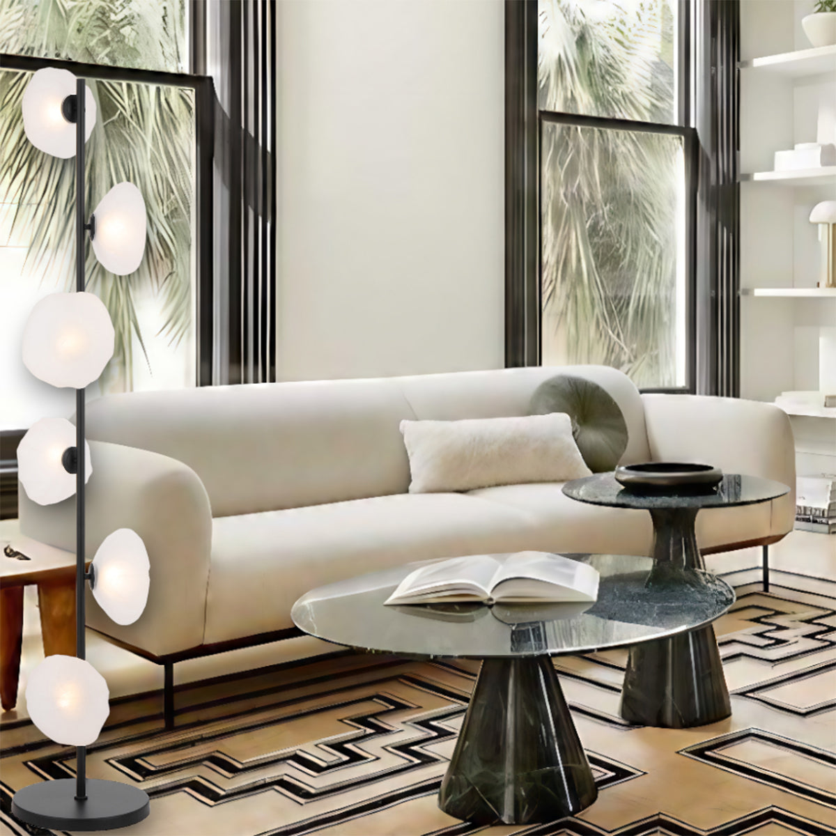 Zecca 6 Light Floor Lamp with Rustic Glass Design