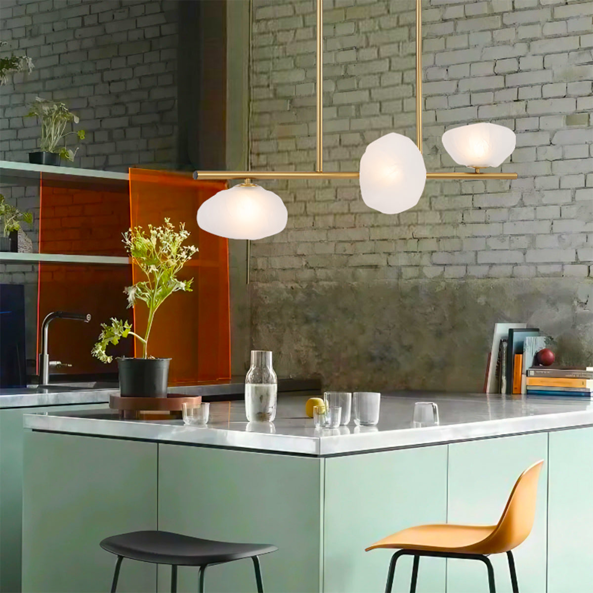 Zecca 3 Light Pendant with Rustic Glass & LED Lights